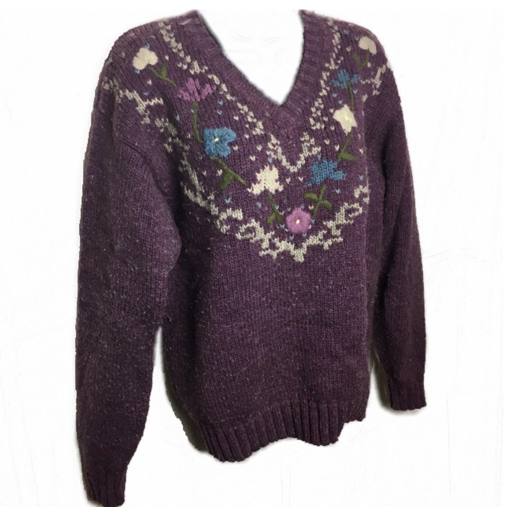 Vintage Russ Country Floral Sweater Acrylic Wool